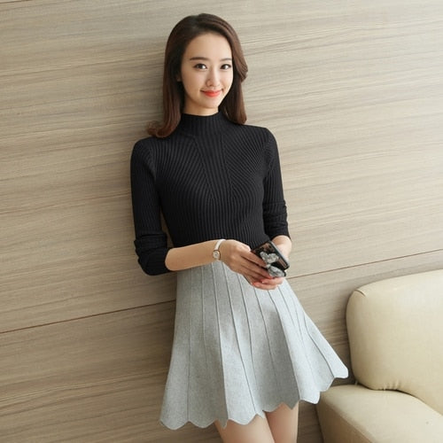 Fashion Solid white and black tops sweaters 2019 winter long sleeve Turtleneck Pullovers womens sweaters Femme Clothing 5218 50
