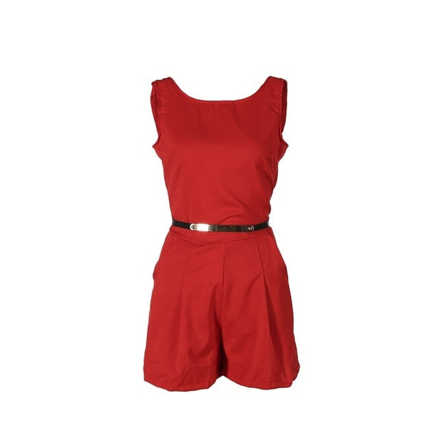 Women OL Solid Loose Palysuits Summer  Chiffon  Falbala Sleeveless Ladies High Street Overalls  Jumpsuits
