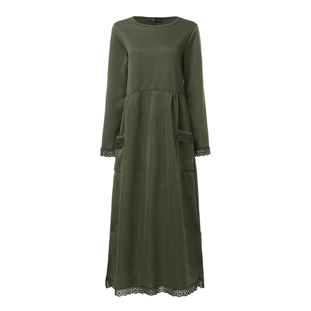 Fashion Women's Autumn Sundress ZANZEA 2019 Lace Patchwork Sweatshirts Dress Female Hoodies Plus Size Maxi Vestidos Pullover 5XL