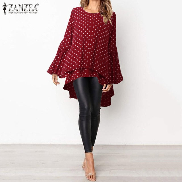 Lantern Sleeve Layered Shirts Women Asymmetrical Blouse 2019 ZANZEA Fashion Tops Female Casual Blusas Femininas Plus Size Shirts