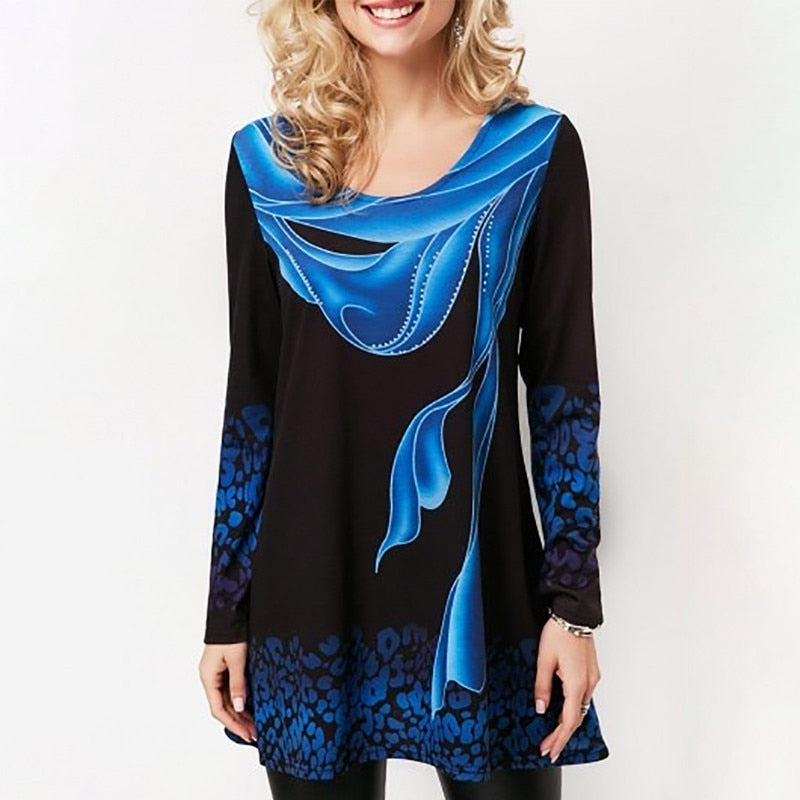 Floral Print O-Neck Full Sleeve Woman's Blouses Size Plus 5XL Long Tops Loose Befree Black Female 2019 Fashion Clothing Ladies