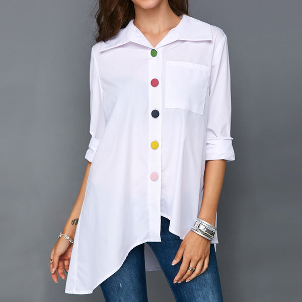Plus Size Women White Shirt Tops Colorful Button Anomalistic Women's Blouse Long Sleeve Summer Tunic Fashion Woman Blouses 2019