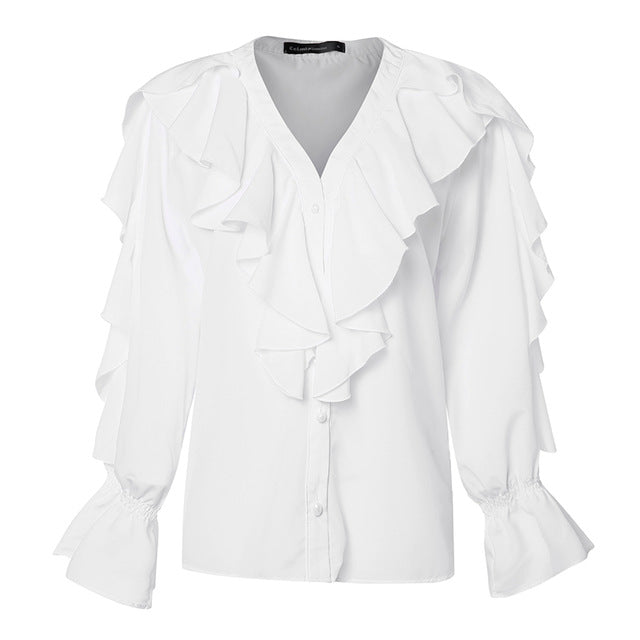 Plus Size Celmia Ruffled Blouse Women Summer Stylish Tops Sexy V neck Long Sleeve Shirt Female Casual Buttons Sweet Blusas S-5XL