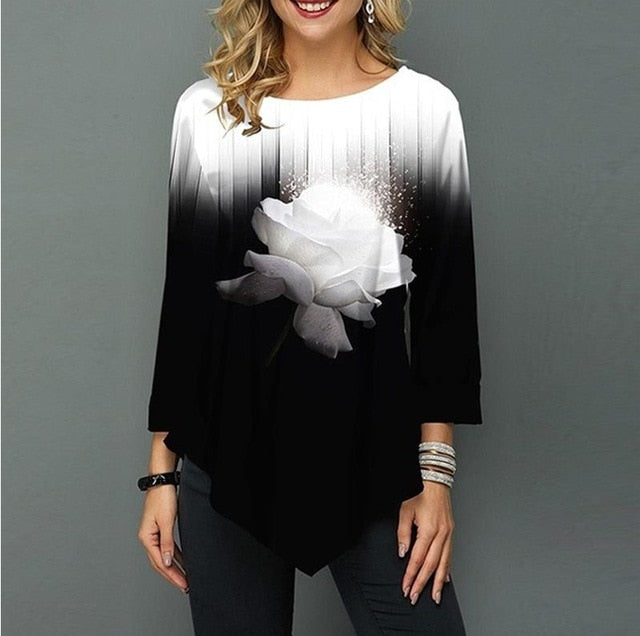 Shirt Women Spring Summer  Blouse 3/4 Sleeve Casual Printing  Female fashion shirt Tops Plus Size 5XL StreetShirt
