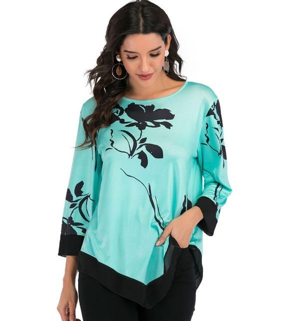 Shirt Women Spring Summer  Blouse 3/4 Sleeve Casual Printing  Female fashion shirt Tops Plus Size 5XL StreetShirt