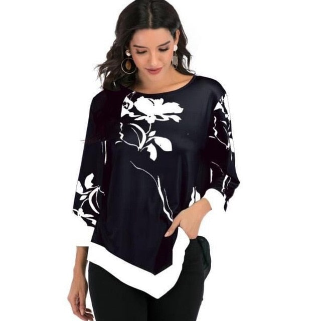 Shirt Women Spring Summer  Blouse 3/4 Sleeve Casual Printing  Female fashion shirt Tops Plus Size 5XL StreetShirt