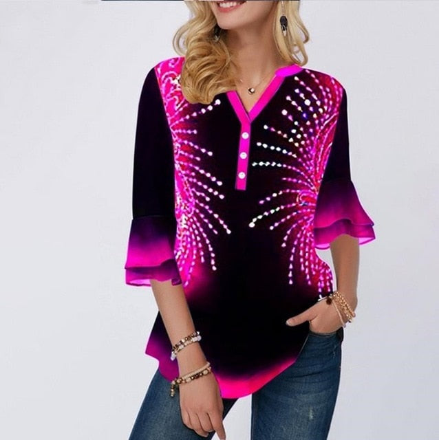 Shirt Women Spring Summer  Blouse 3/4 Sleeve Casual Printing  Female fashion shirt Tops Plus Size 5XL StreetShirt