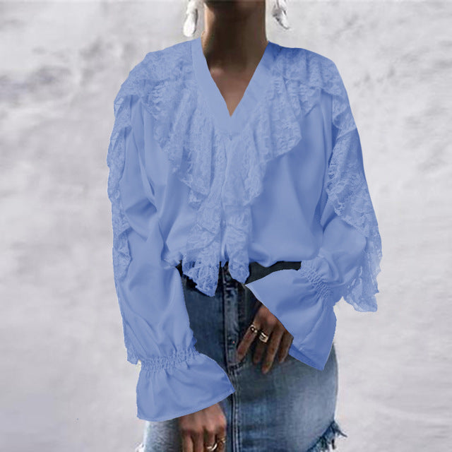 Plus Size Celmia Ruffled Blouse Women Summer Stylish Tops Sexy V neck Long Sleeve Shirt Female Casual Buttons Sweet Blusas S-5XL