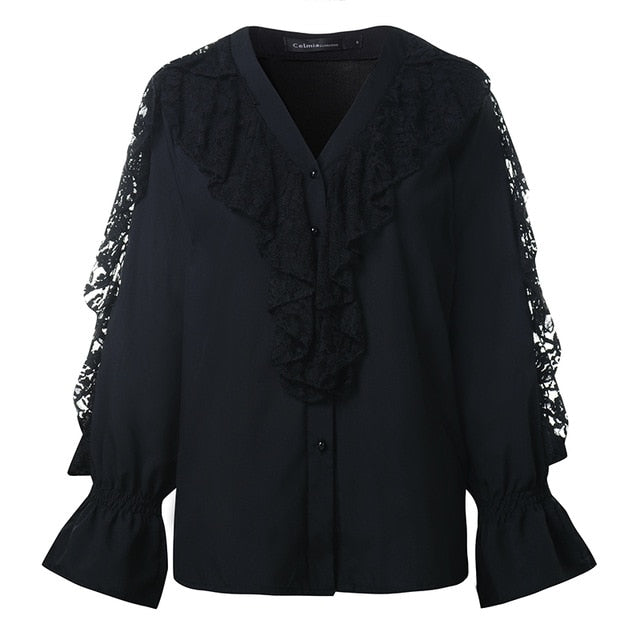 Plus Size Celmia Ruffled Blouse Women Summer Stylish Tops Sexy V neck Long Sleeve Shirt Female Casual Buttons Sweet Blusas S-5XL