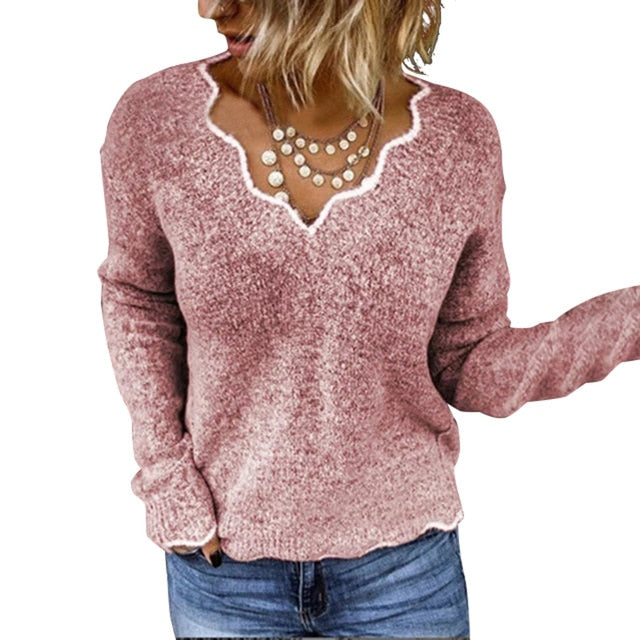 Fashion Women Blouse Deep V Striped Thin Sweater Autumn Knitwear Tops Casual Long Sleeve Shirt Jumper VONDA Femme Pullover Blusa