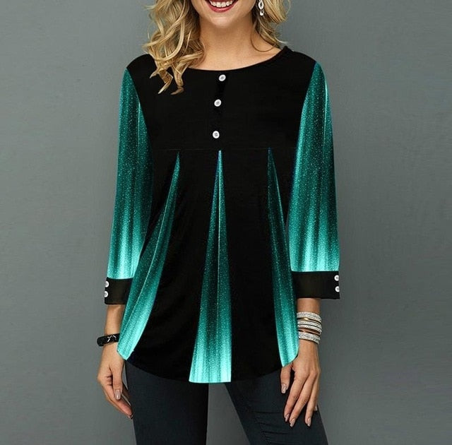 Shirt Women Spring Summer Printing Blouse 3/4 Sleeve Casual Hem Irregularity Female fashion shirt Tops Plus Size
