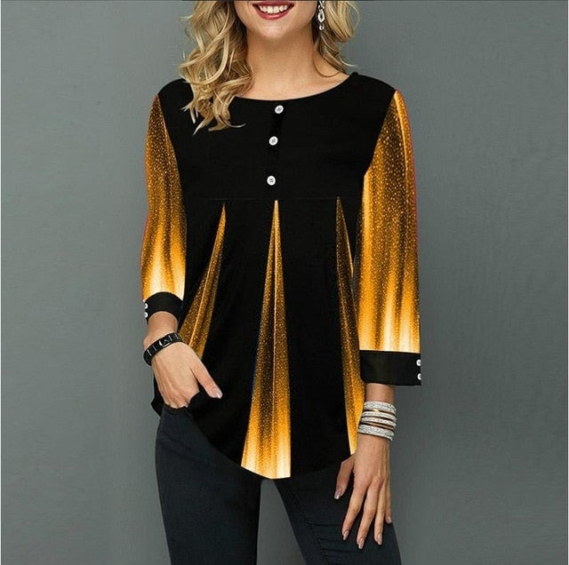Shirt Women Spring Summer Printing Blouse 3/4 Sleeve Casual Hem Irregularity Female fashion shirt Tops Plus Size