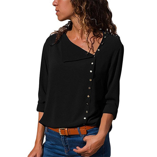 Leisure Blouse 2020 Fashion Long Sleeve Women Blouses and Tops Skew Collar Solid Office Shirt Casual Tops Blusas Chemise Femme