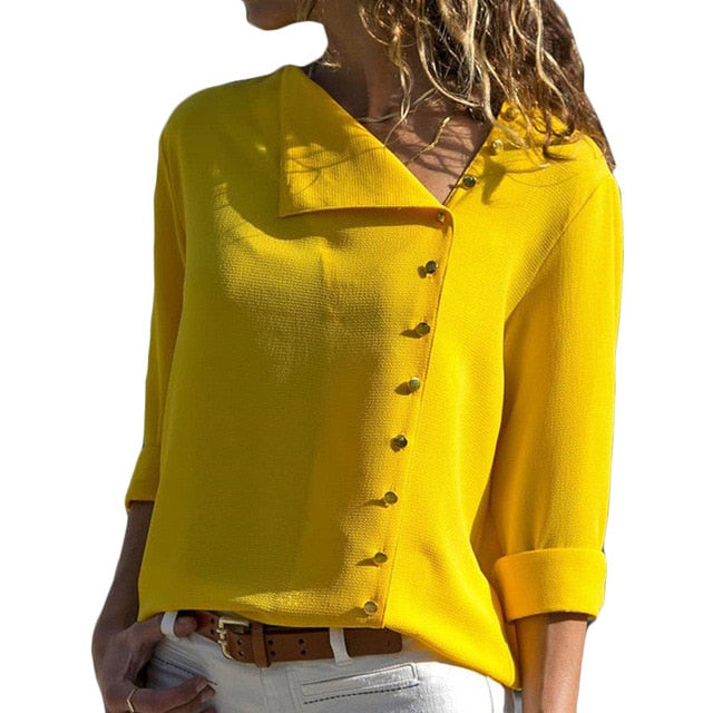 Leisure Blouse 2020 Fashion Long Sleeve Women Blouses and Tops Skew Collar Solid Office Shirt Casual Tops Blusas Chemise Femme