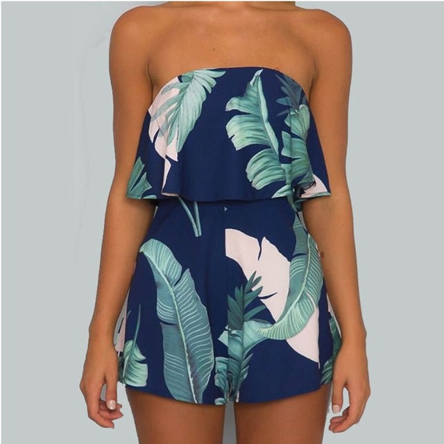 Wuhaobo Sexy Slash Neck Bohemian Playsuit Floral Printed Catsuit Off Shoulder Female Jumpsuit 2017 Summer Bodysuits For Women