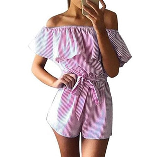 Wuhaobo Sexy Slash Neck Bohemian Playsuit Floral Printed Catsuit Off Shoulder Female Jumpsuit 2017 Summer Bodysuits For Women